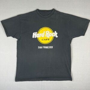 VTG Hard Rock Cafe T Shirt Fits Large San Francisco Black Faded 1990s Distressed